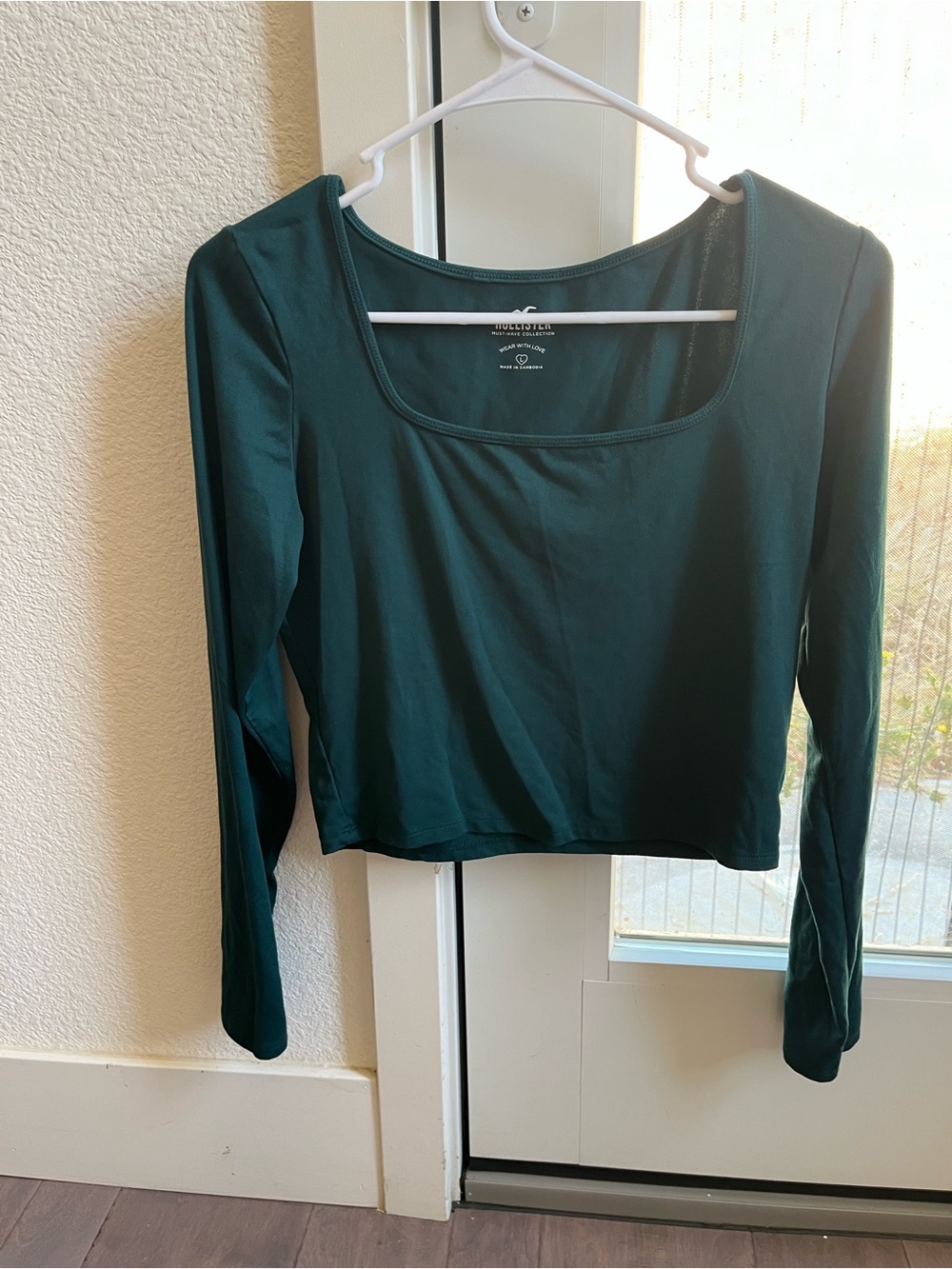 Hollister Women's Long Sleeve Square Neck Crop Top - Teal Green